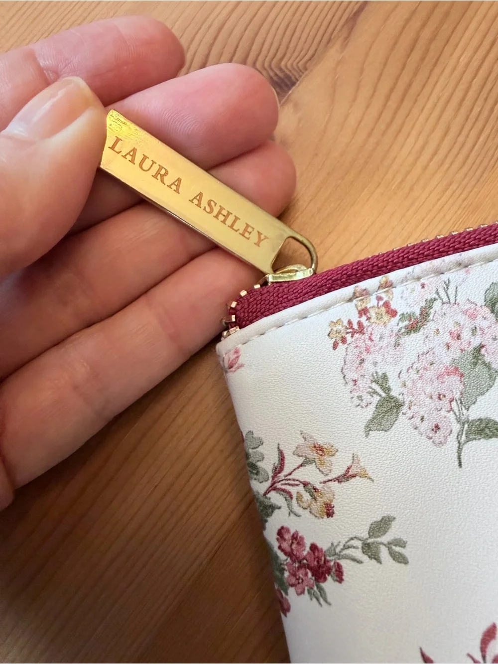 Laura Ashley Cream Floral Cosmetic Pouch with Gold 'A' Monogram